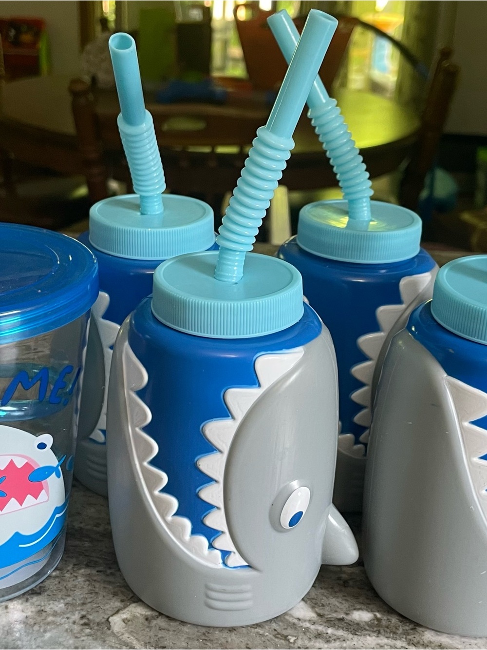 Shark Kids Drink Cup Lot of 6 Reusable Cups With Straws Blue Gray Feed Me Cup